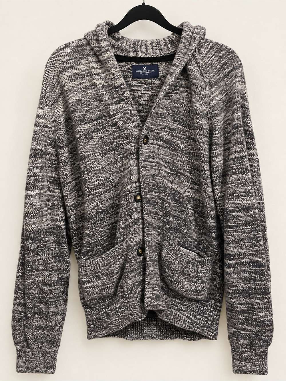 American Eagle Gray Marled Hooded Button Front Cardigan Large Oversized